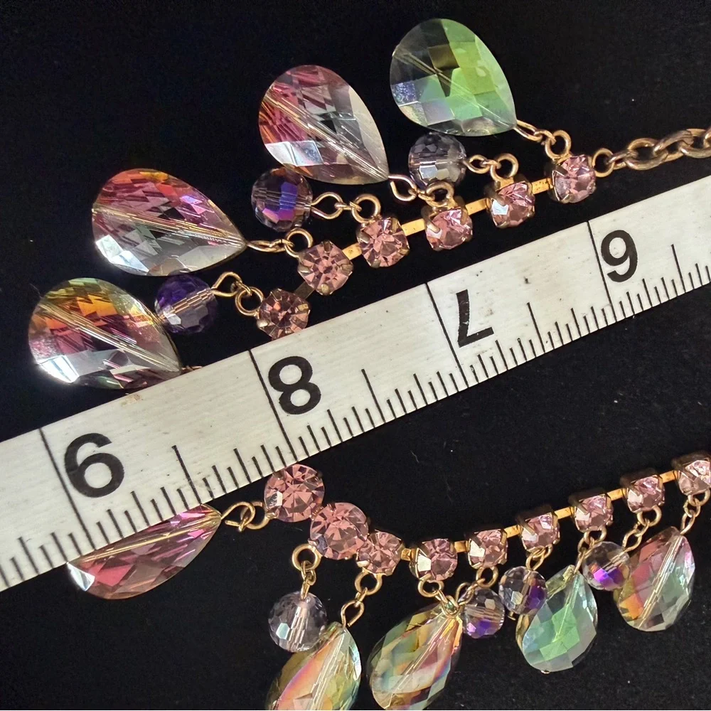 Vintage Purple and Green AB Rhinestone teardrop necklace